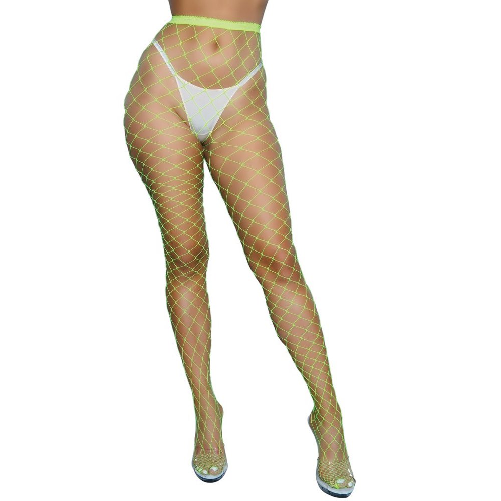 Wide Diamond Net Pantyhose - Neon Green